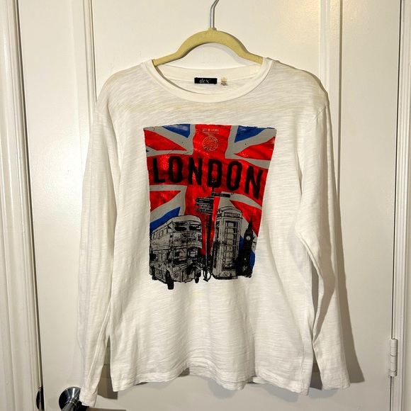 DEX Long-Sleeved T-Shirt, White, With “London “ Graphic, Women’s Size L - Picture 1 of 8